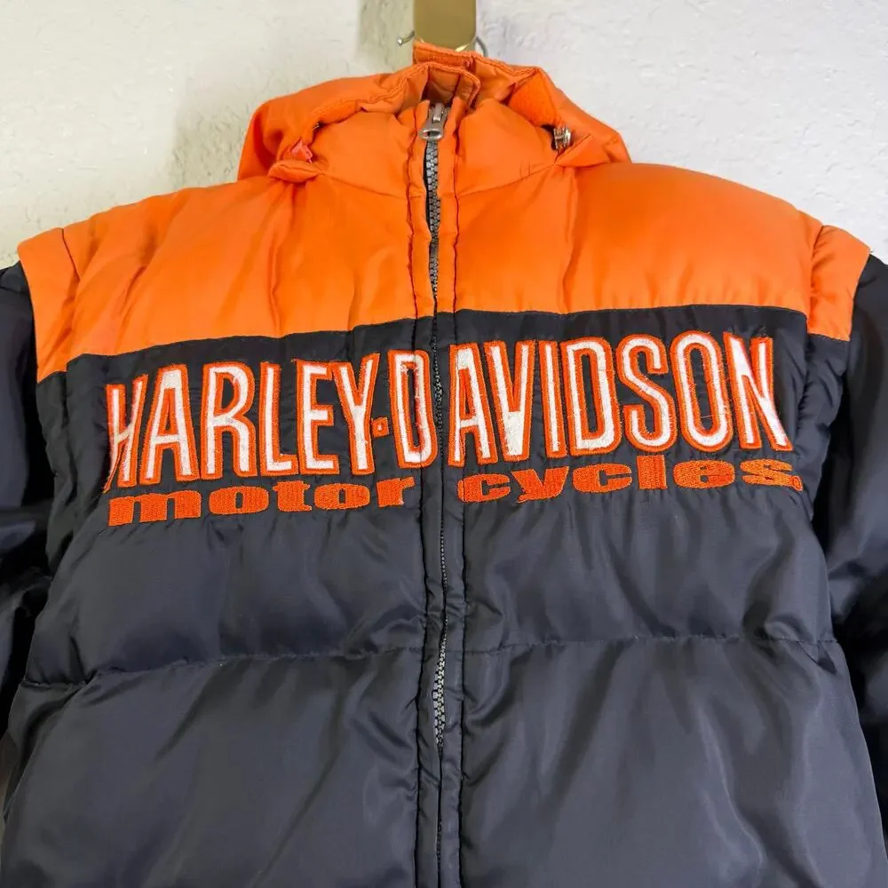 HARLEY-DAVIDSON Coat Kids‎ 6 Vintage Down Filled Puffer Embroidered Logo Shield